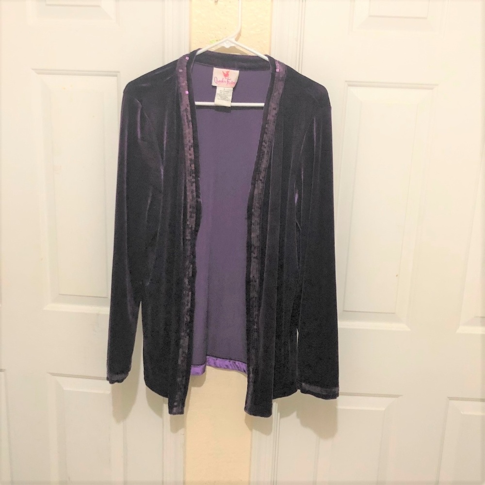 Quacker Factory Purple Velvet Cardigan Long Sleeve